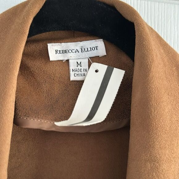 Rebecca Elliot Women’s Faux Suede Cognac Drape Jacket Asymmetrical Zip Size M - Picture 5 of 7